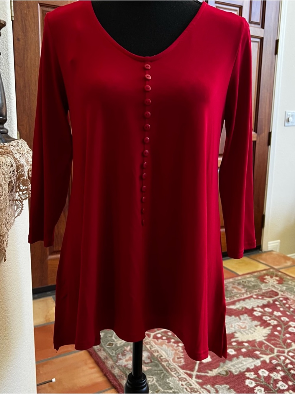 CHARLIE B Red Long-Sleeve Button-Front Tunic